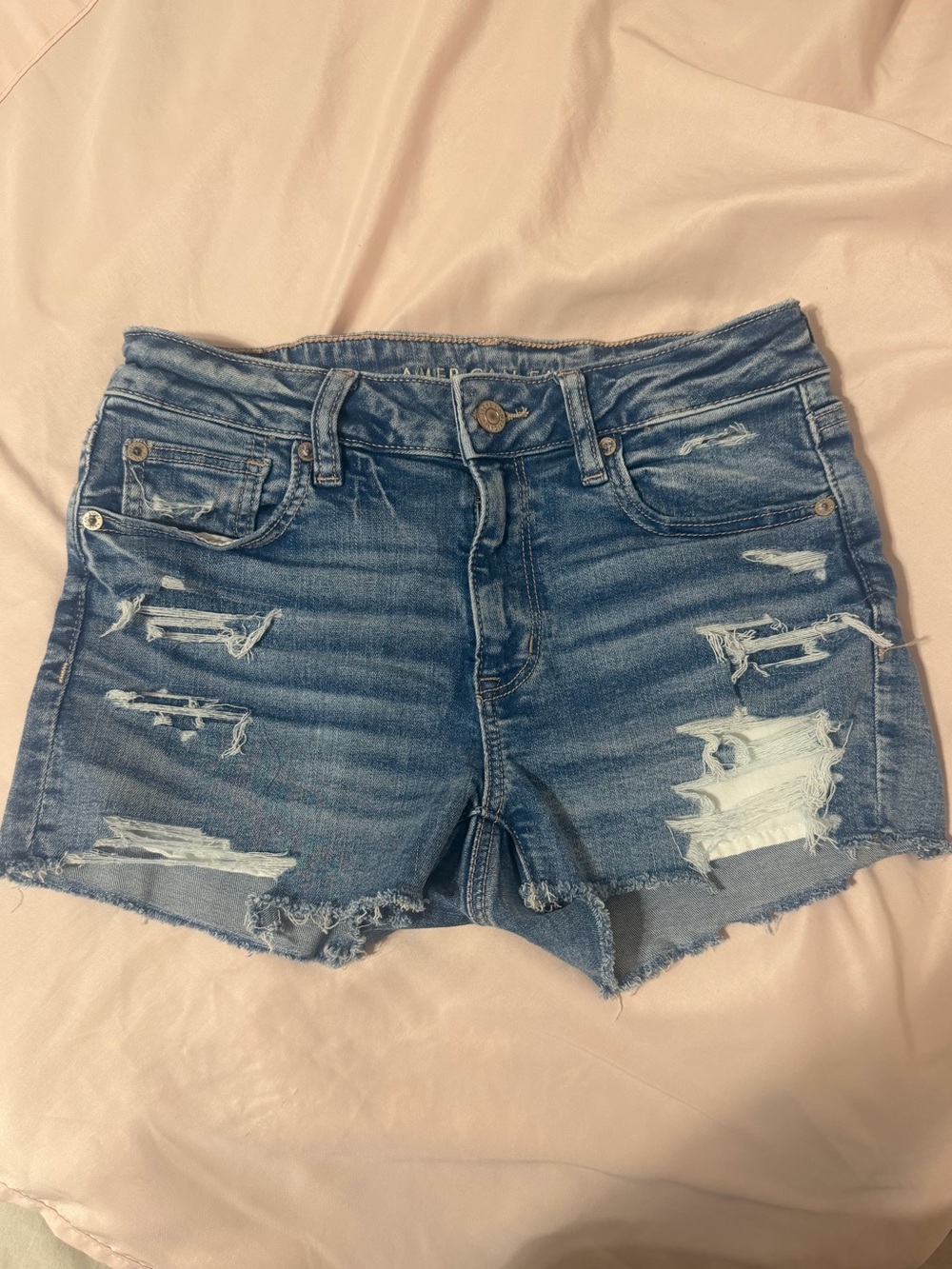 American Eagle Next Level Ripped High-Waisted Denim Short Short